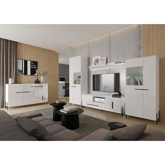 JUSTINE TV skříňka (F01) bílá/bílý lesk (MDF)