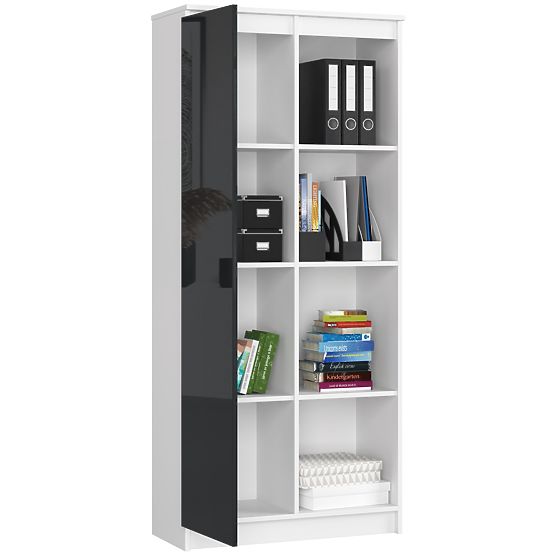 KANCELÁŘSKÝ REGÁL R 80 cm CLP 1 DVEŘE 4 POLICE BÍLÝ / GRAFIT LESK