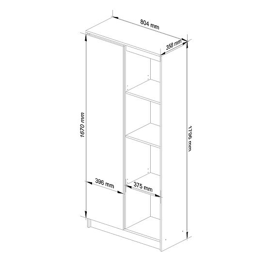 KANCELÁŘSKÝ REGÁL R 80 cm CLP 1 DVEŘE 4 POLICE BÍLÝ / GRAFIT LESK