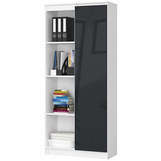 KANCELÁŘSKÝ REGÁL R 80 cm CLP 1 DVEŘE 4 POLICE BÍLÝ / GRAFIT LESK