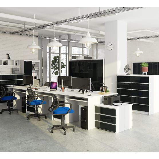 KANCELÁŘSKÝ REGÁL R 80 cm CLP 1 DVEŘE 4 POLICE BÍLÝ / GRAFIT LESK