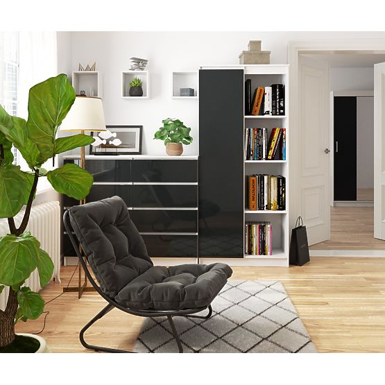 KANCELÁŘSKÝ REGÁL R 80 cm CLP 1 DVEŘE 4 POLICE BÍLÝ / GRAFIT LESK