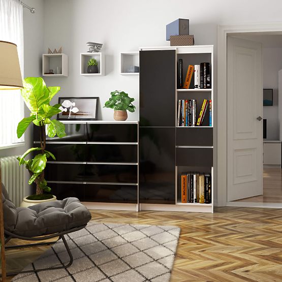 KANCELÁŘSKÝ REGÁL R 80 cm CLP R15 PK BÍLÝ / ČERNÝ LESK