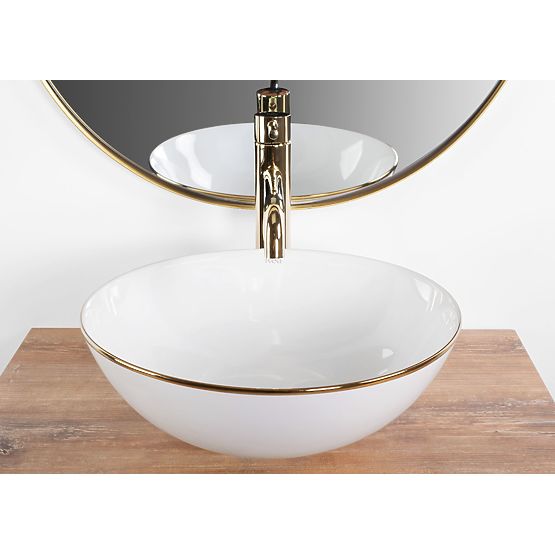 Keramické umyvadlo na desku Stella bílé se zlatým okrajem