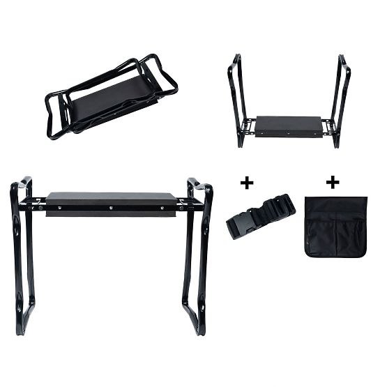 Klečící stolička skládací pro práci na zahradě s nářaďovým pásem a 2 organizéry