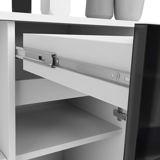 KOMODA B-17 120 cm 1 ZÁSUVKA 1 DVEŘE PK BÍLÁ / ČERNÝ LESK