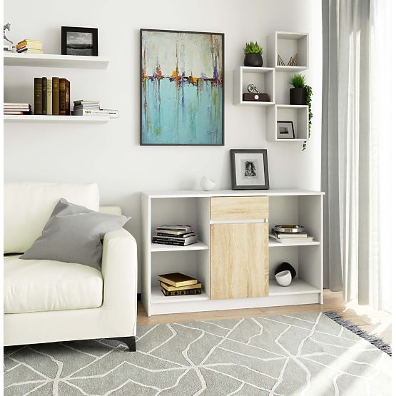 KOMODA B-17 120 cm 1 ZÁSUVKA 1 DVEŘE PK BÍLÁ / SONOMA