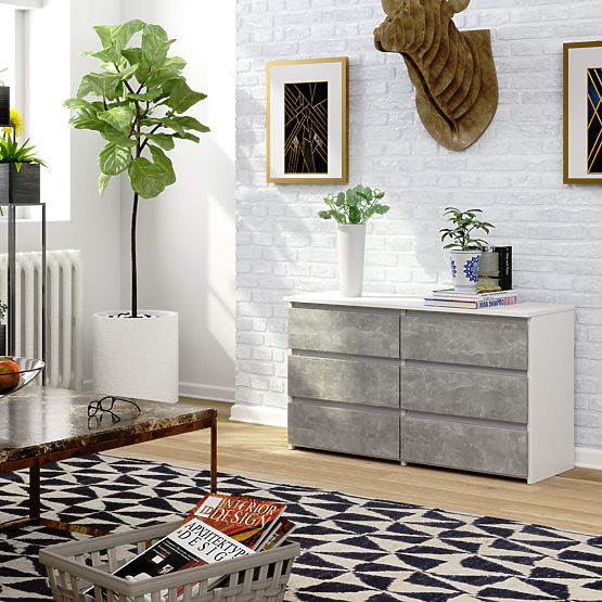 KOMODA CL100 6SZ PK BÍLÁ / BETON