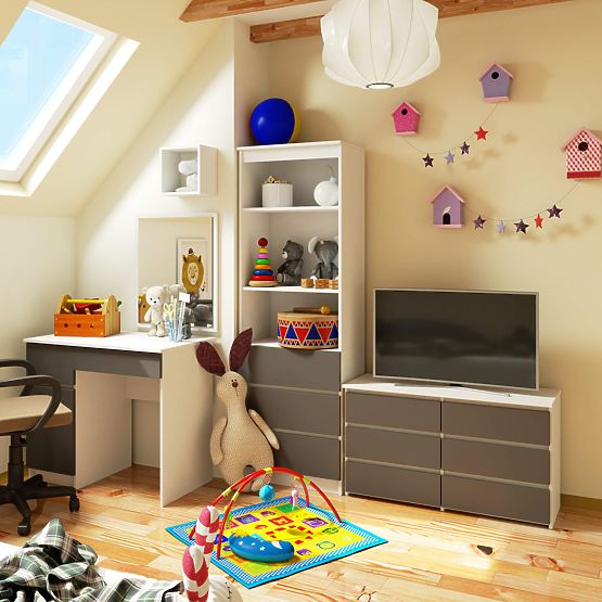 KOMODA CL100 6SZ PK BÍLÁ / ŠEDÁ