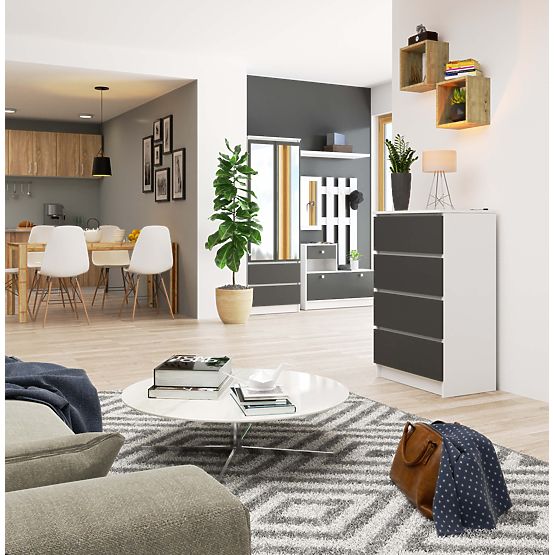 Komoda do obývacího pokoje K 60 cm 4 zásuvky - bílá-grafitová šedá