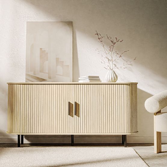 Komoda Gliss, zaoblená, lamely, světlý dub