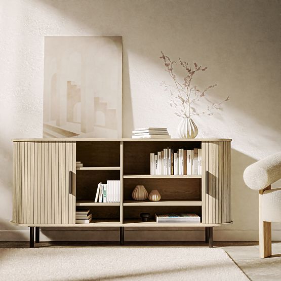 Komoda Gliss, zaoblená, lamely, světlý dub