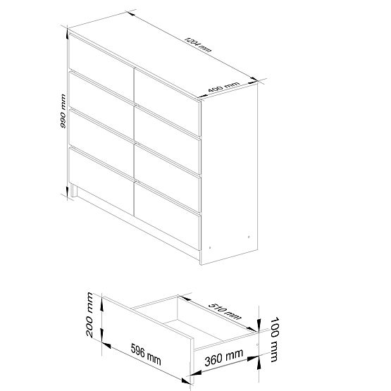 KOMODA K 120 cm 8 ZÁSUVKY PK DUB SONOMA