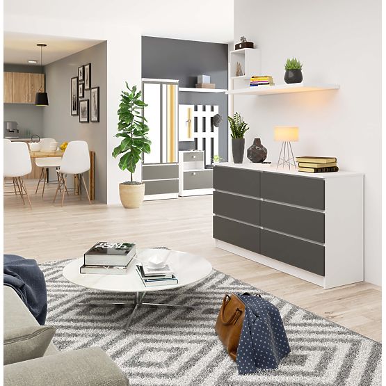 Komoda K 140 cm 6 zásuvek PK bílá-grafitová šedá