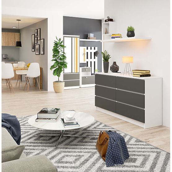 Komoda K 140 cm 6 zásuvek PK bílá-grafitová šedá