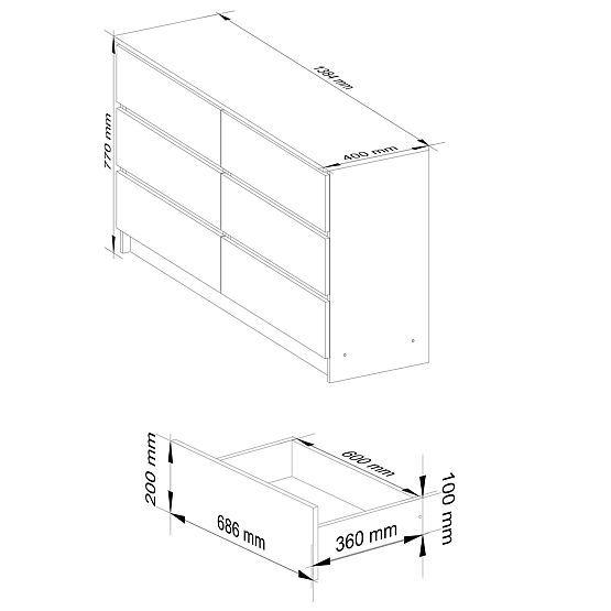 KOMODA K 140 cm 6 ZÁSUVKY PK BÍLÁ