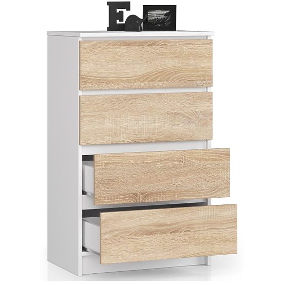 KOMODA K 60 cm 4 ZÁSUVKY BÍLÁ / SONOMA