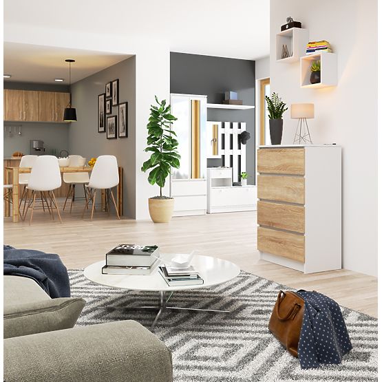 KOMODA K 60 cm 4 ZÁSUVKY BÍLÁ / SONOMA