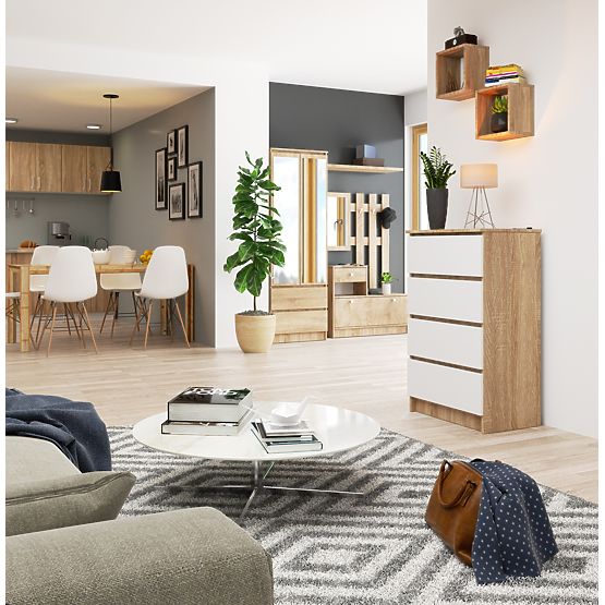 KOMODA K 60 cm 4 ZÁSUVKY PK SONOMA / BÍLÁ