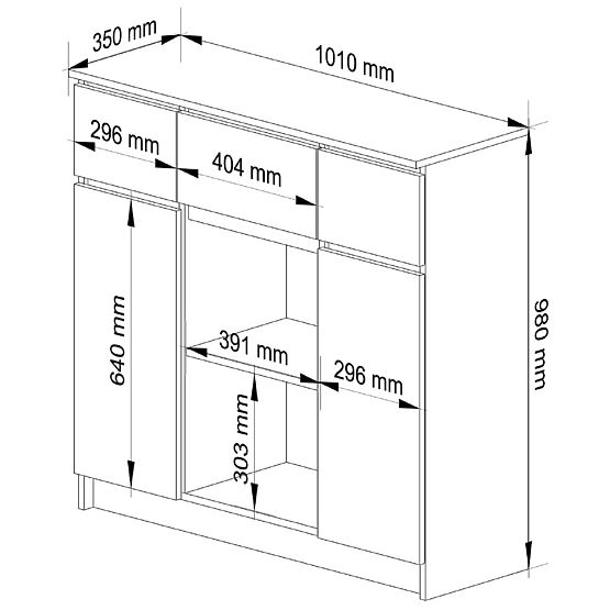 KOMODA K100 2D 3SZ 1P PK GRAFIT ŠEDÁ