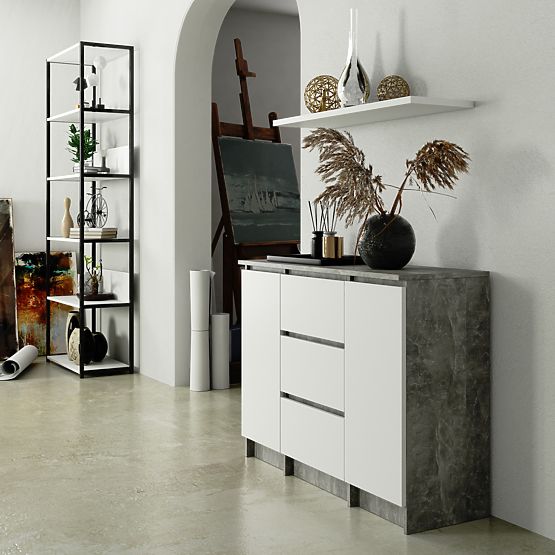 KOMODA K100 2D 3SZ PK BETON / BÍLÁ