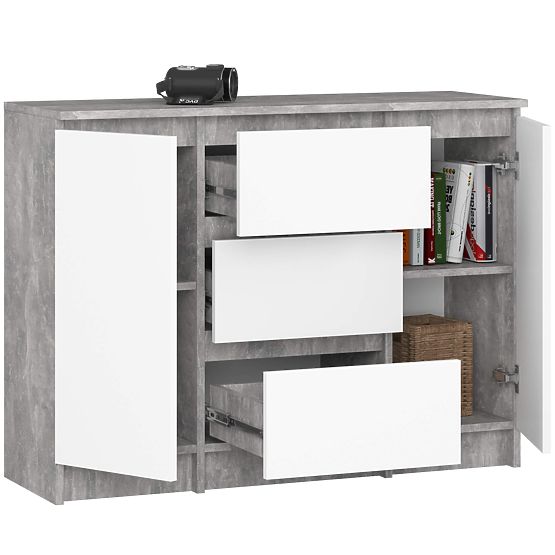 KOMODA K100 2D 3SZ PK BETON / BÍLÁ
