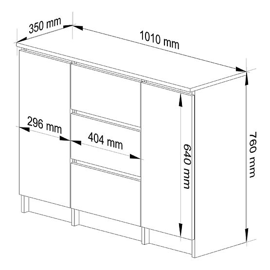 KOMODA K100 2D 3SZ PK GRAFIT ŠEDÁ
