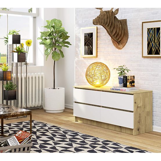 KOMODA K120 4SZ CLP DUB ARTISAN / BÍLÁ