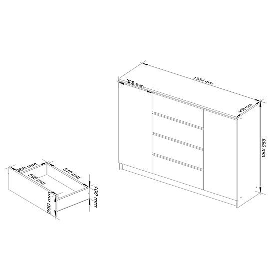 KOMODA K140 2D 4SZ CLP PK DUB ARTISAN / BÍLÁ