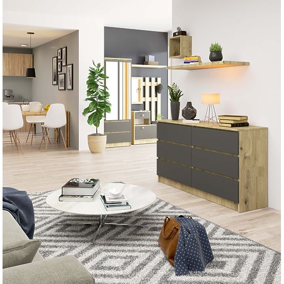 KOMODA K140 6SZ CLP DUB ARTISAN / ŠEDÁ