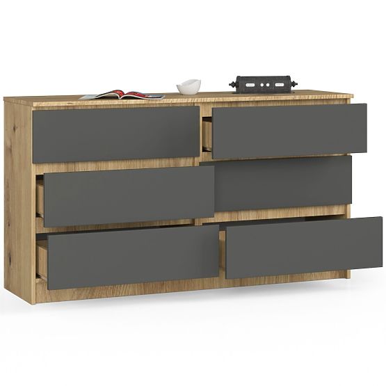 KOMODA K140 6SZ CLP DUB ARTISAN / ŠEDÁ