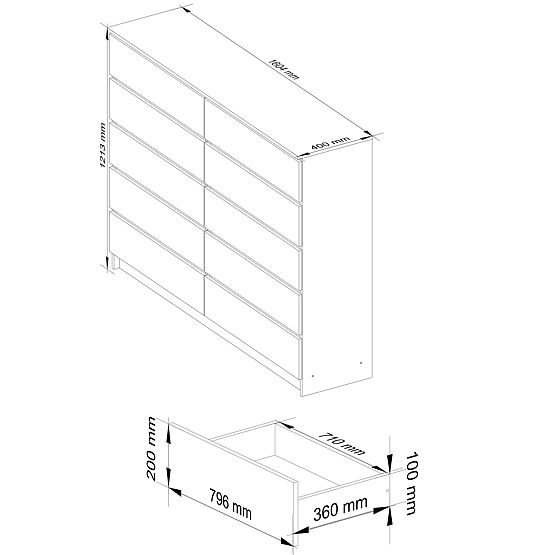KOMODA K160 10SZ CLP PK ČERNÝ LESK