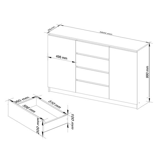 KOMODA K160 2D 4SZ CLP PK DUB SONOMA / BÍLÁ