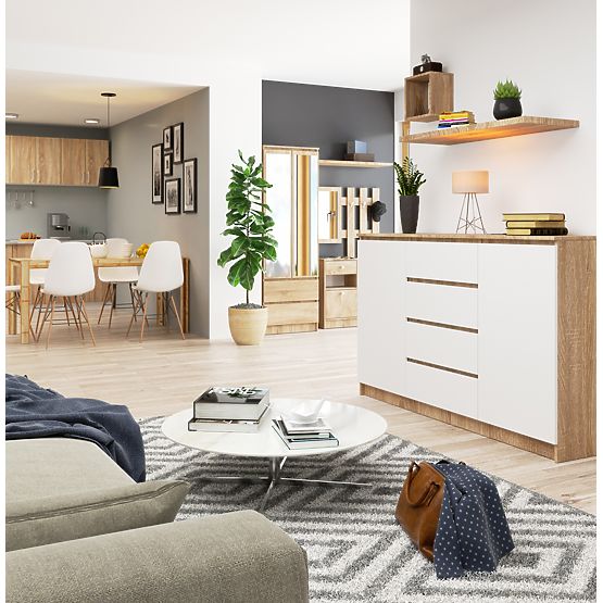 KOMODA K160 2D 4SZ CLP PK DUB SONOMA / BÍLÁ