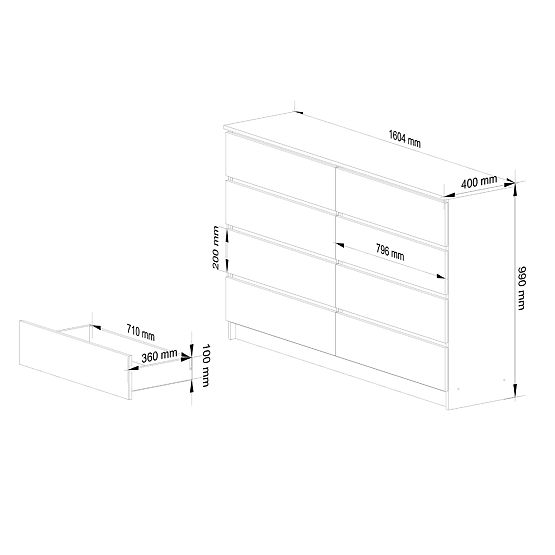 KOMODA K160 8SZ CLP DUB ARTISAN / BÍLÁ