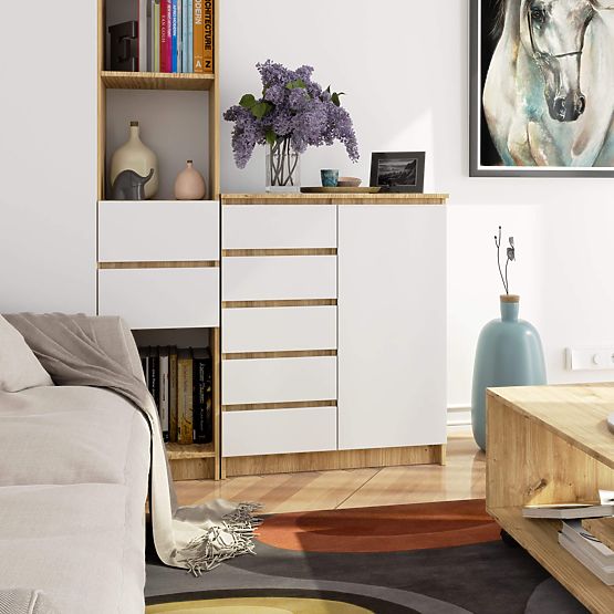 KOMODA K80 1D 5SZ PK DUB ARTISAN / BÍLÁ