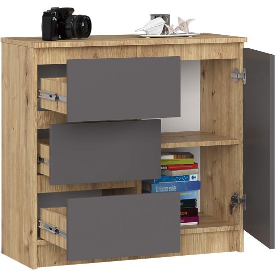 KOMODA K80 JERRY 1D 3SZ PK DUB ARTISAN / GRAFIT ŠEDÁ