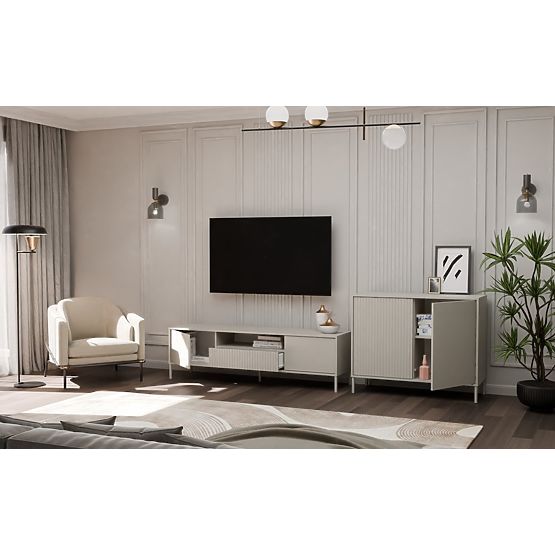 Komoda KAMARO 2D SLIM/HLADKÝ KAŠMÍR Lamelový Čelní Panel + Klasický