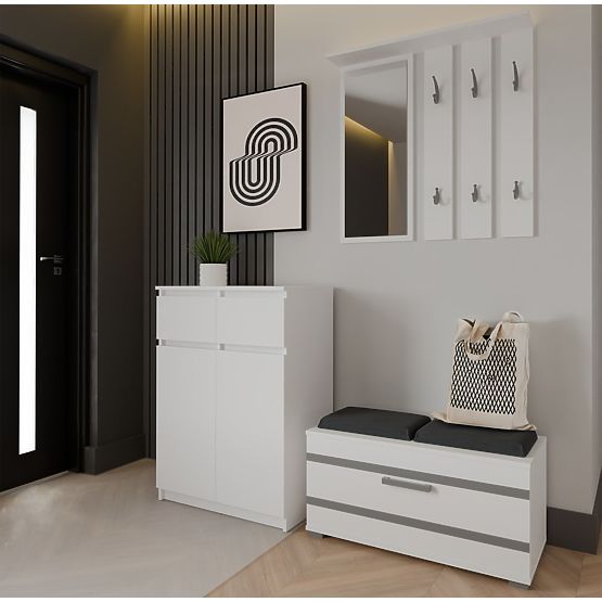 Komoda Malwa 2DD2S Skříňka 2 Dveře 2 Zásuvky Do Obývacího Pokoje BÍLÁ