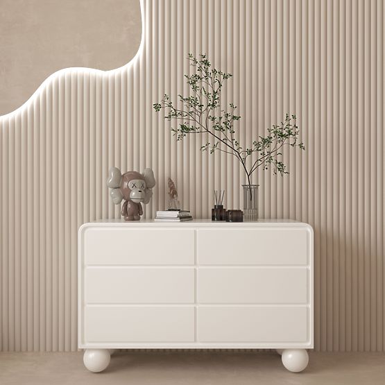 Komoda s šuplíky Lauria 130 cm, bílá, zaoblená, nožky kuličky