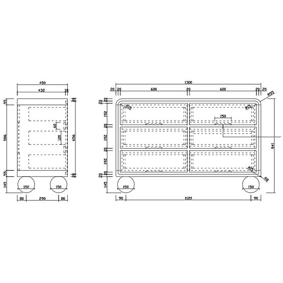 Komoda s šuplíky Lauria 130 cm, bílá, zaoblená, nožky kuličky