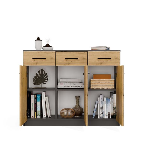 Komoda SIMPLO 3D3S Skříňka 3 Zásuvky 3 Dveře ANTRACIT DUB ARTISAN