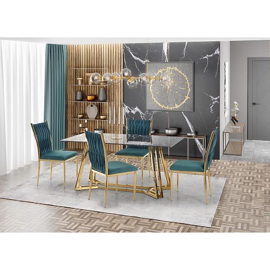 KONAMI stůl, deska - černý mramor, nohy - zlaté 