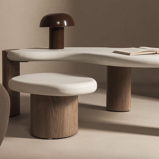 Konferenční stolek Floe 125 cm, bílý/ořech
