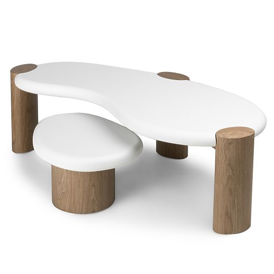 Konferenční stolek Floe 125 cm, bílý/ořech