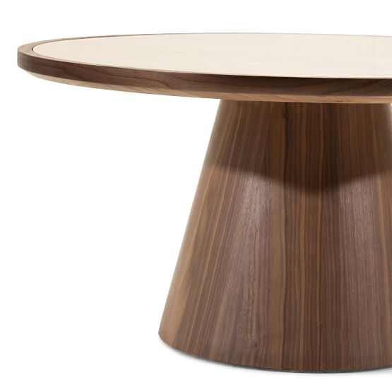 Konferenční stolek Kyoto 80 cm, kulatý, travertin/ořech