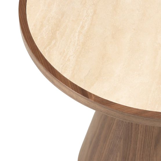 Konferenční stolek Kyoto 80 cm, kulatý, travertin/ořech