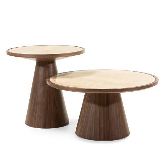 Konferenční stolek Kyoto 80 cm, kulatý, travertin/ořech