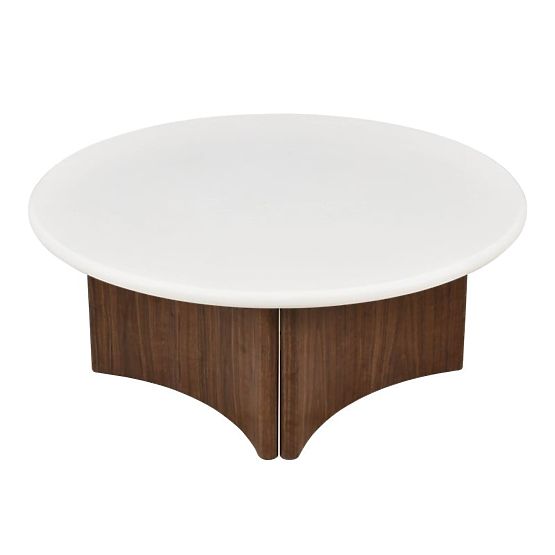 Konferenční stolek Marlo 80 cm, krémově bílý/ořech, mikrocement