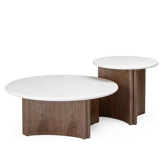 Konferenční stolek Marlo 80 cm, krémově bílý/ořech, mikrocement